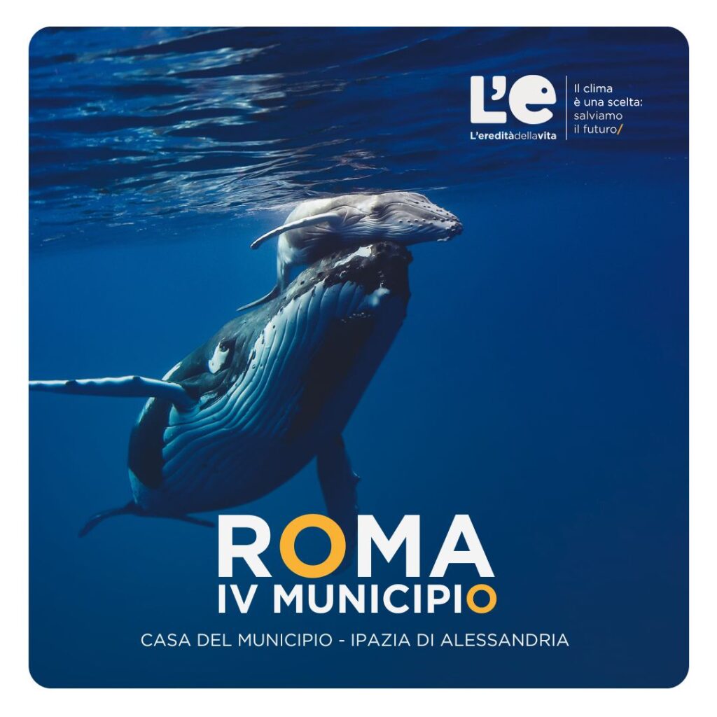 Balena con scritta "Roma IV Municipio" - immagine copertina blog articolo su inaugurazione Eredita della vita a Roma IV Municipio