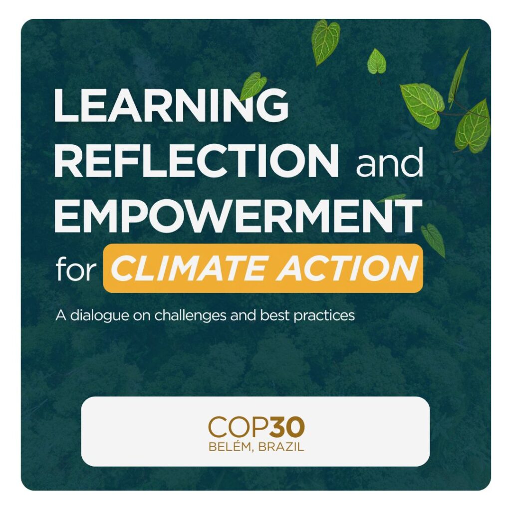 Copertina dell’evento “Learning, Reflection and Empowerment for Climate Action” alla COP30 di Belém.